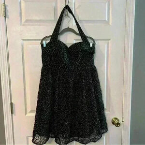 Adriana Papell Occasions Halter Cocktail Dress Polka Dot Tulle Rosettes Size 14